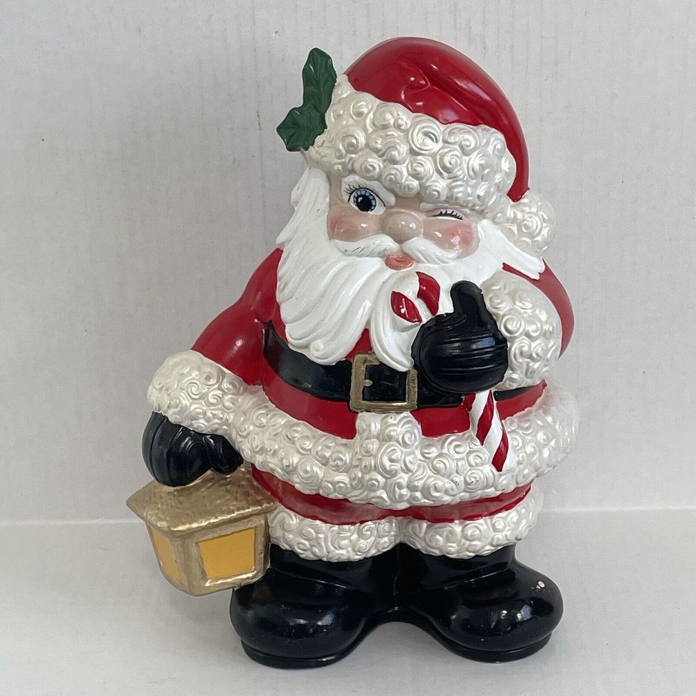 Vintage 13” Santa Claus Saint Nick Ceramic Mold Santa Winking Holding A Lantern - Picture 3 of 14